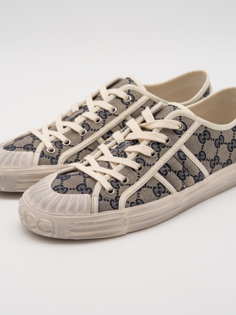 Gucci GG Monogram Julio Low Top Canvas Sneakers Beige Men's size 8G 8.5 US